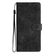 For Samsung Galaxy S25+ 5G Cherry Blossom Butterfly Skin Feel Embossed PU Phone Case(Black)