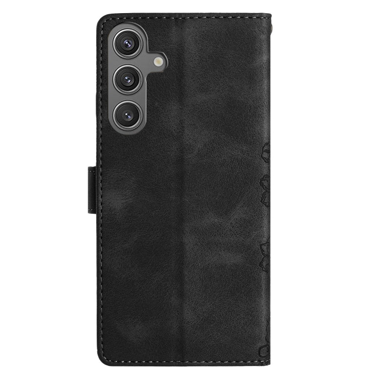 For Samsung Galaxy S25+ 5G Cherry Blossom Butterfly Skin Feel Embossed PU Phone Case(Black)