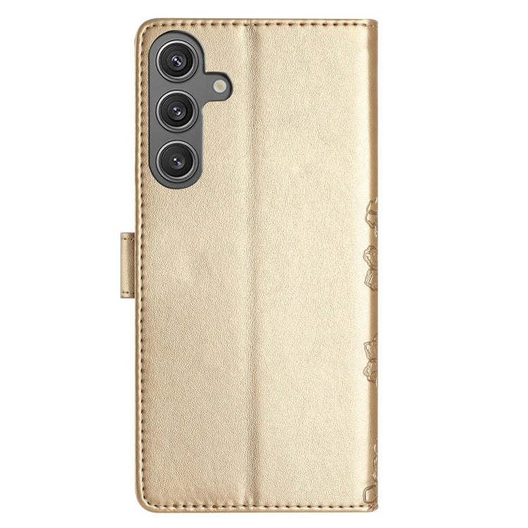 For Samsung Galaxy S25+ 5G Cherry Blossom Butterfly Skin Feel Embossed PU Phone Case(Gold)