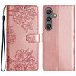 For Samsung Galaxy S25+ 5G Cherry Blossom Butterfly Skin Feel Embossed PU Phone Case(Rose Gold) - Galaxy S25+ 5G Cases by PMC TechLife | Online Shopping South Africa | PMC TechLife | Buy Now Pay Later Mobicred