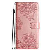 For Samsung Galaxy S25+ 5G Cherry Blossom Butterfly Skin Feel Embossed PU Phone Case(Rose Gold)