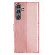 For Samsung Galaxy S25+ 5G Cherry Blossom Butterfly Skin Feel Embossed PU Phone Case(Rose Gold)