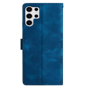 For Samsung Galaxy S25 Ultra 5G Cherry Blossom Butterfly Skin Feel Embossed PU Phone Case(Blue)