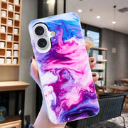 For iPhone 16 Plus IMD Marble TPU Phone Case(Red)