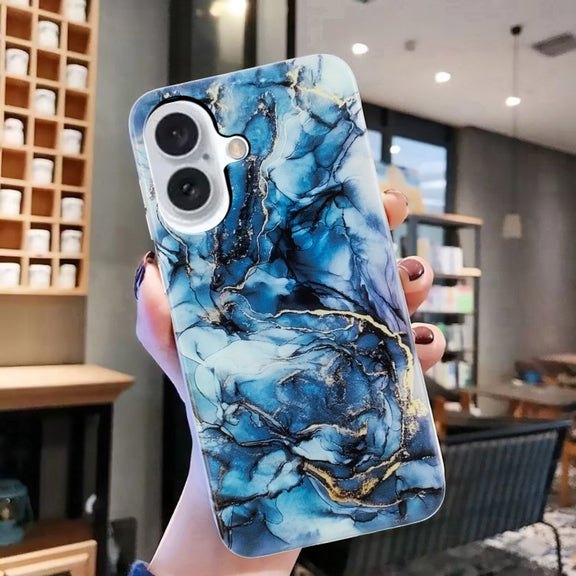For iPhone 16 IMD Marble TPU Phone Case(Grey)