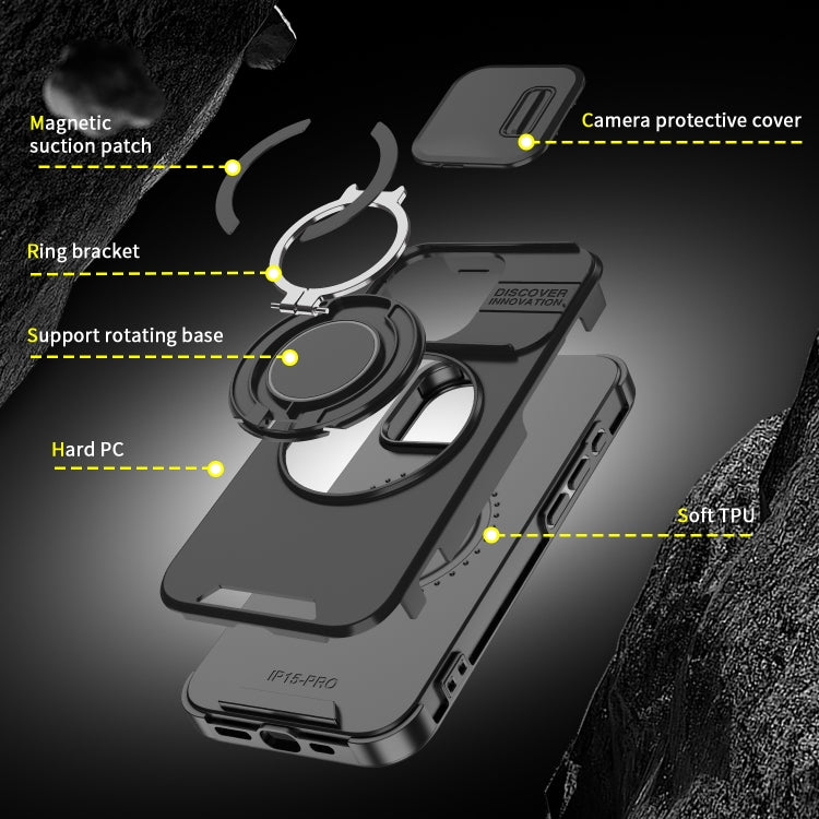 For iPhone 16 Sliding Camshield Ring Holder Phone Case(Pink)