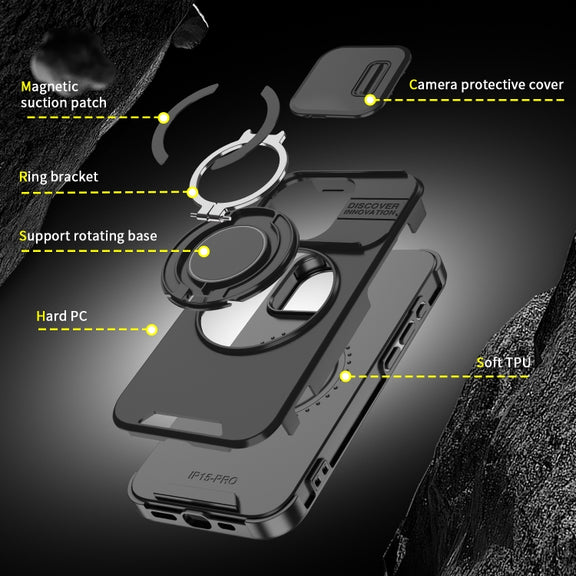 For iPhone 16 Sliding Camshield Ring Holder Phone Case(Pink)