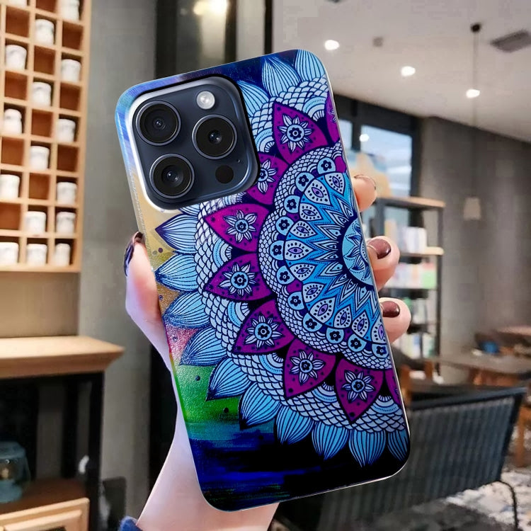 For iPhone 16 Pro Max Colored Drawing Pattern TPU Phone Case(Half-flower)