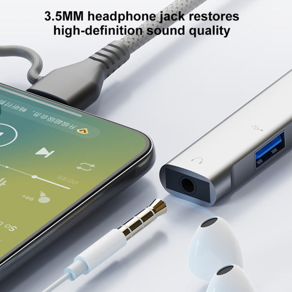 5 in 2 Multi-function HUB Adapter, Interface:USB-C / Type-C + 8 Pin(Silver)