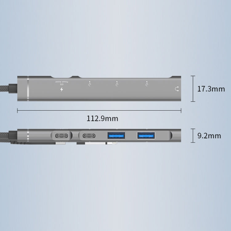 5 in 2 Multi-function HUB Adapter, Interface:USB-C / Type-C + 8 Pin(Silver)