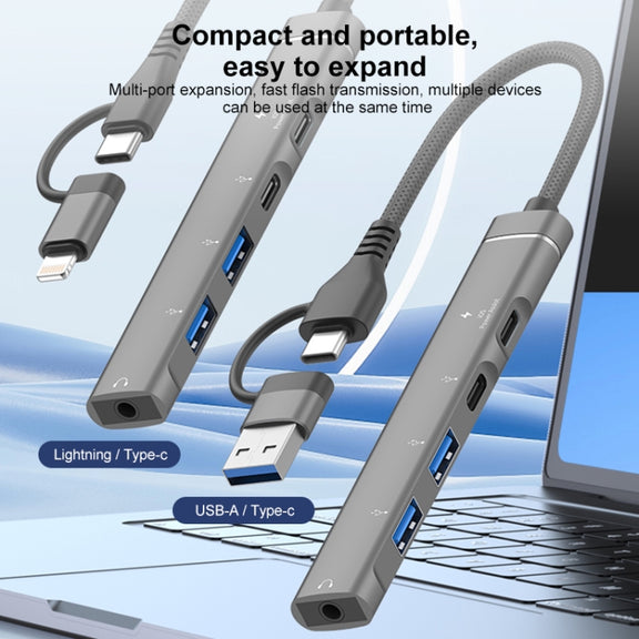 5 in 2 Multi-function HUB Adapter, Interface:USB-C / Type-C + USB-A(Grey)