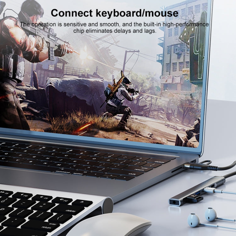 5 in 2 Multi-function HUB Adapter, Interface:USB-C / Type-C + USB-A(Grey)