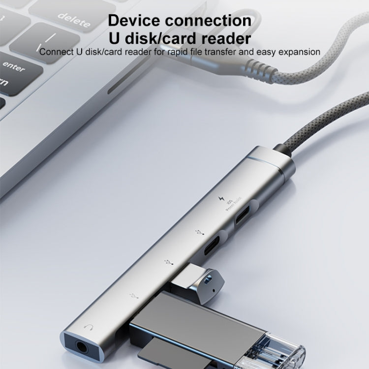 5 in 2 Multi-function HUB Adapter, Interface:USB-C / Type-C + USB-A(Grey)