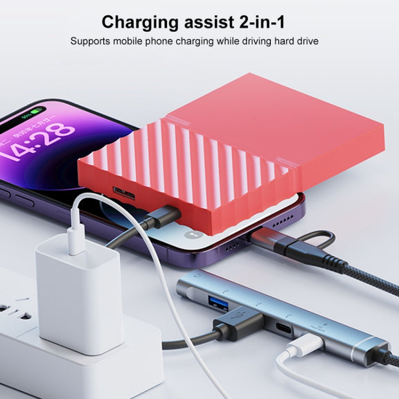 5 in 2 Multi-function HUB Adapter, Interface:USB-C / Type-C + 8 Pin(Grey)