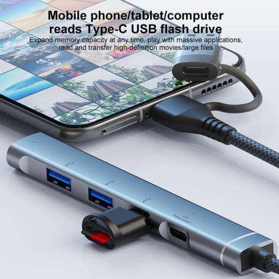 5 in 2 Multi-function HUB Adapter, Interface:USB-C / Type-C + USB-A(Grey)