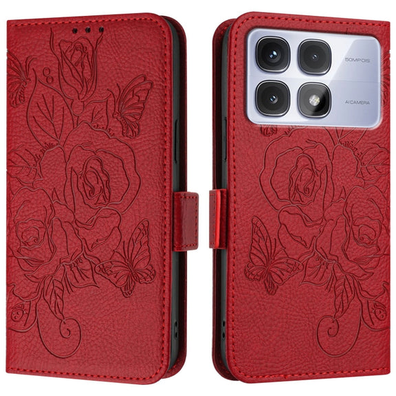 For Redmi K70 Ultra 5G Global Embossed Rose RFID Anti-theft Leather Phone Case(Red)
