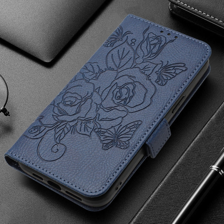 For Redmi K70 Ultra 5G Global Embossed Rose RFID Anti-theft Leather Phone Case(Dark Blue)