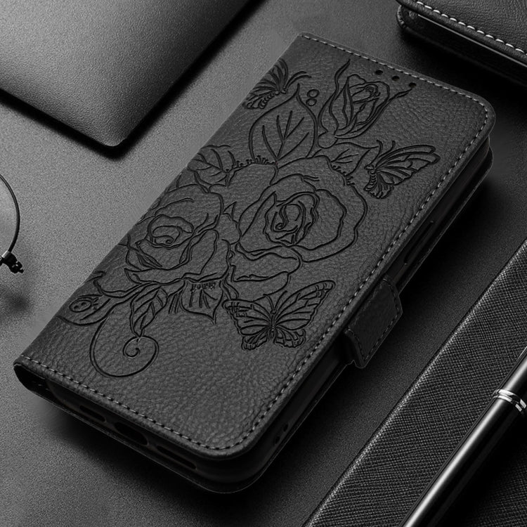 For Redmi K70 Ultra 5G Global Embossed Rose RFID Anti-theft Leather Phone Case(Black)
