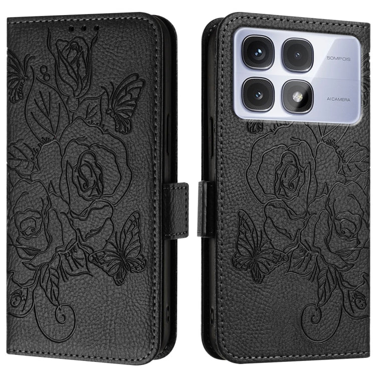 For Redmi K70 Ultra 5G Global Embossed Rose RFID Anti-theft Leather Phone Case(Black)