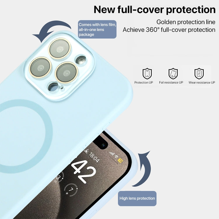 For iPhone 16 Liquid Silicone MagSafe Full Coverage Phone Case with Lens Film(Pink)