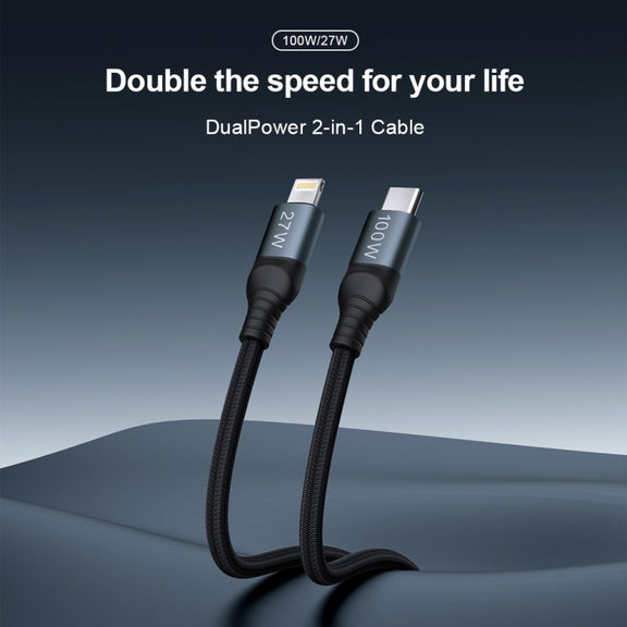 NILLKIN PD3.0 100W/27W USB-C / Type-C to USB-C / Type-C + 8 Pin Dual Power Fast Charging Data Cable, Length: 1.5m