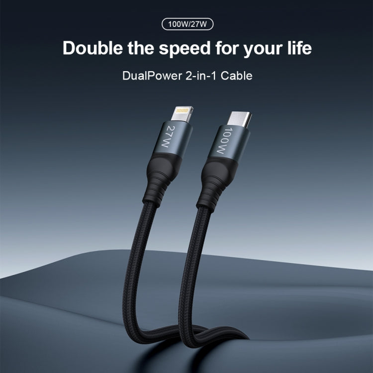 NILLKIN PD3.0 100W/27W USB-C / Type-C to USB-C / Type-C + 8 Pin Dual Power Fast Charging Data Cable, Length: 1.5m