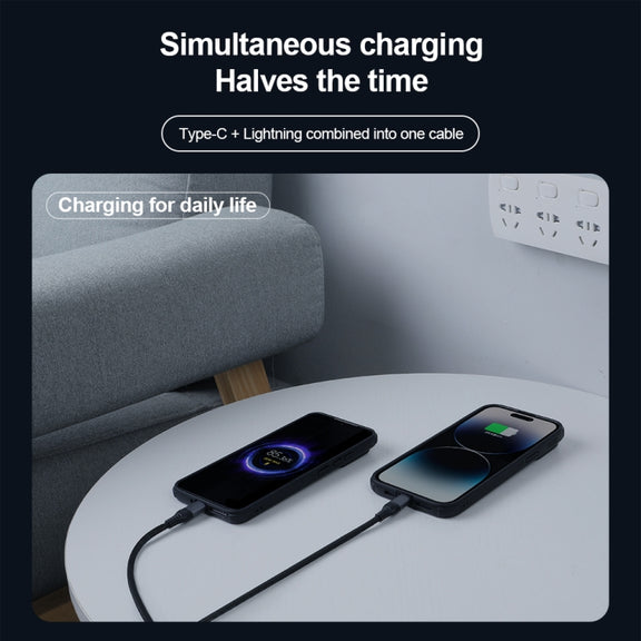 NILLKIN PD3.0 100W/27W USB-C / Type-C to USB-C / Type-C + 8 Pin Dual Power Fast Charging Data Cable, Length: 1.5m