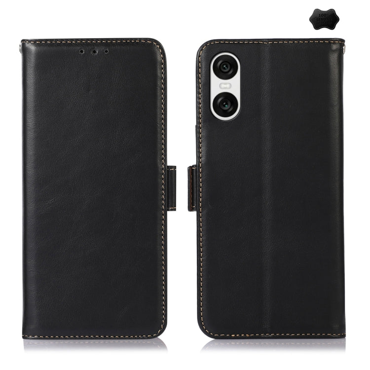 For Sony Xperia 10 VI Magnetic Crazy Horse Texture Genuine Leather RFID Phone Case(Black)