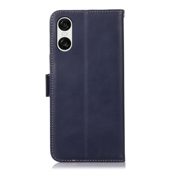 For Sony Xperia 10 VI Magnetic Crazy Horse Texture Genuine Leather RFID Phone Case(Blue)