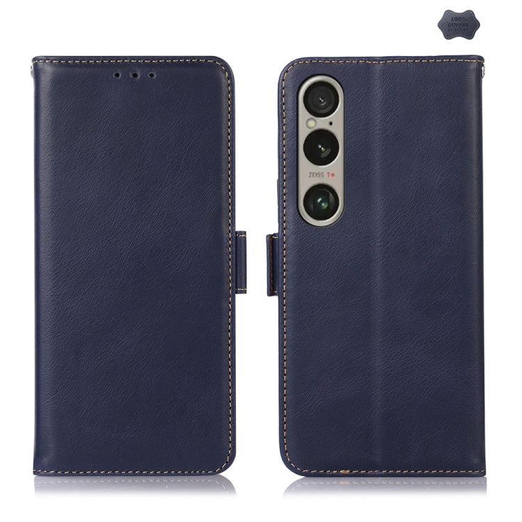 For Sony Xperia 1 VI Magnetic Crazy Horse Texture Genuine Leather RFID Phone Case(Blue)