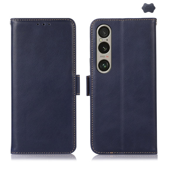For Sony Xperia 1 VI Magnetic Crazy Horse Texture Genuine Leather RFID Phone Case(Blue)