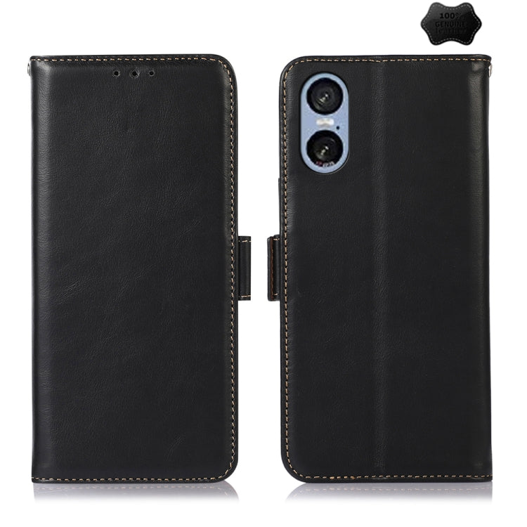 For Sony Xperia 5 VI Magnetic Crazy Horse Texture Genuine Leather RFID Phone Case(Black)