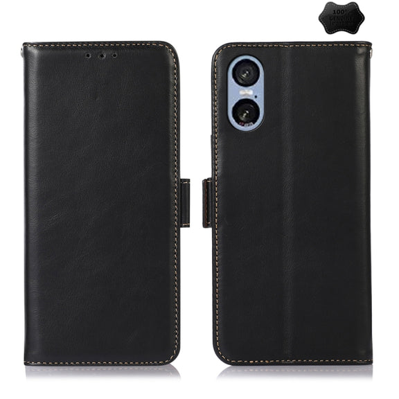 For Sony Xperia 5 VI Magnetic Crazy Horse Texture Genuine Leather RFID Phone Case(Black)