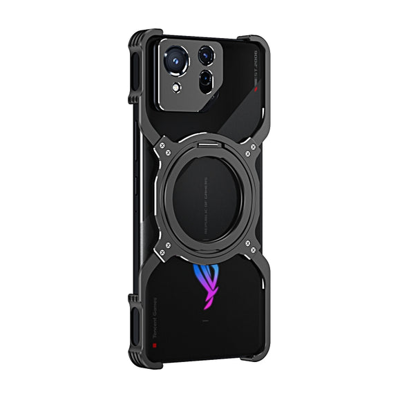 For Asus ROG Phone 8 / 8 Pro Mechanical Arm Borderless MagSafe Holder Metal Phone Case(Black Silver)