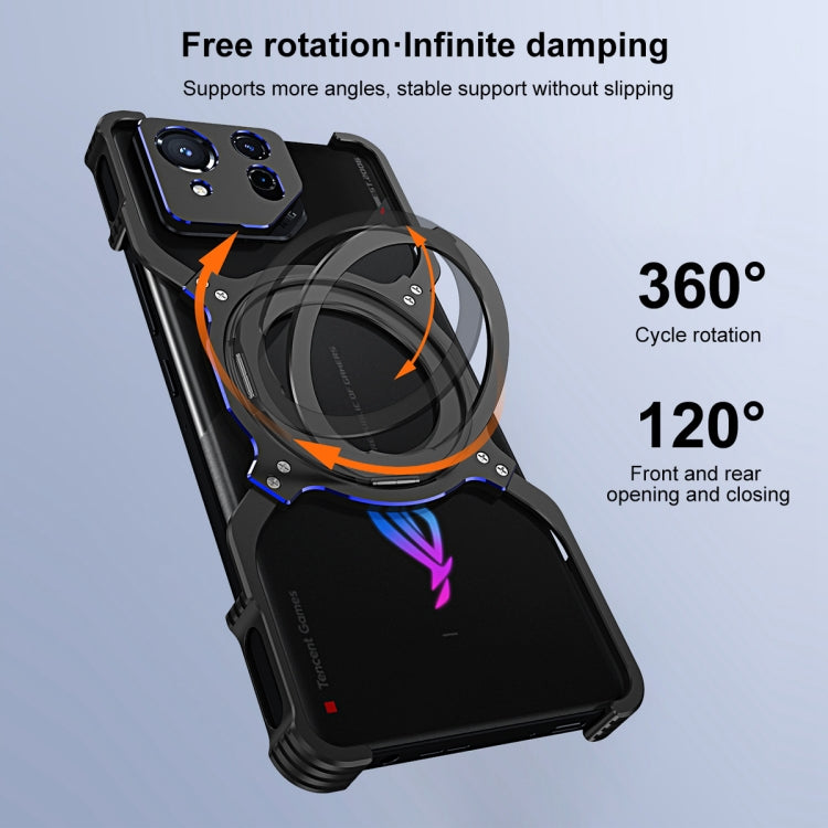 For Asus ROG Phone 8 / 8 Pro Mechanical Arm Borderless MagSafe Holder Metal Phone Case(Black Purple)