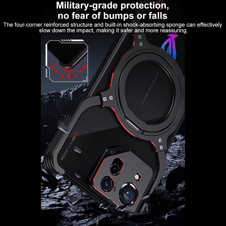 For Asus ROG Phone 8 / 8 Pro Mechanical Arm Borderless MagSafe Holder Metal Phone Case(Black Silver)