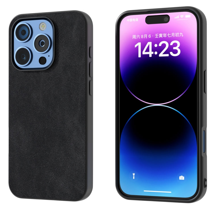 For iPhone 16 Pro Black Frame PU Leather Full Coverage Phone Case(Black)