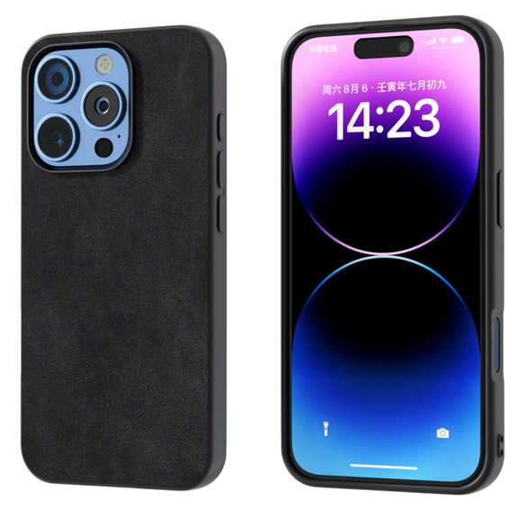 For iPhone 16 Pro Black Frame PU Leather Full Coverage Phone Case(Black)