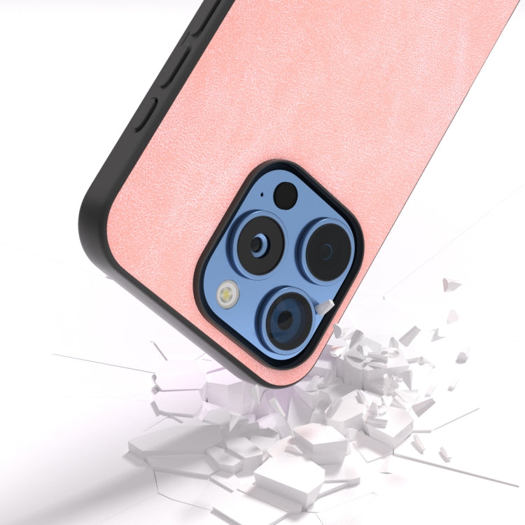 For iPhone 16 Pro Max Black Frame PU Leather Full Coverage Phone Case(Pink)