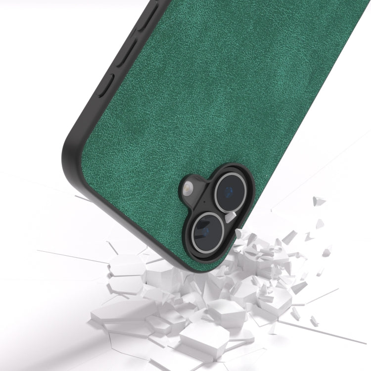 For iPhone 16 Plus Black Frame PU Leather Full Coverage Phone Case(Green)