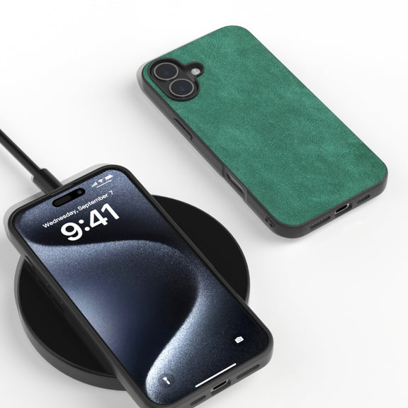 For iPhone 16 Plus Black Frame PU Leather Full Coverage Phone Case(Green)