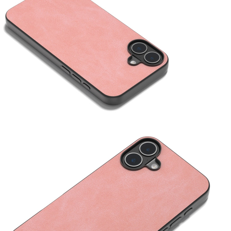 For iPhone 16 Black Frame PU Leather Full Coverage Phone Case(Pink)