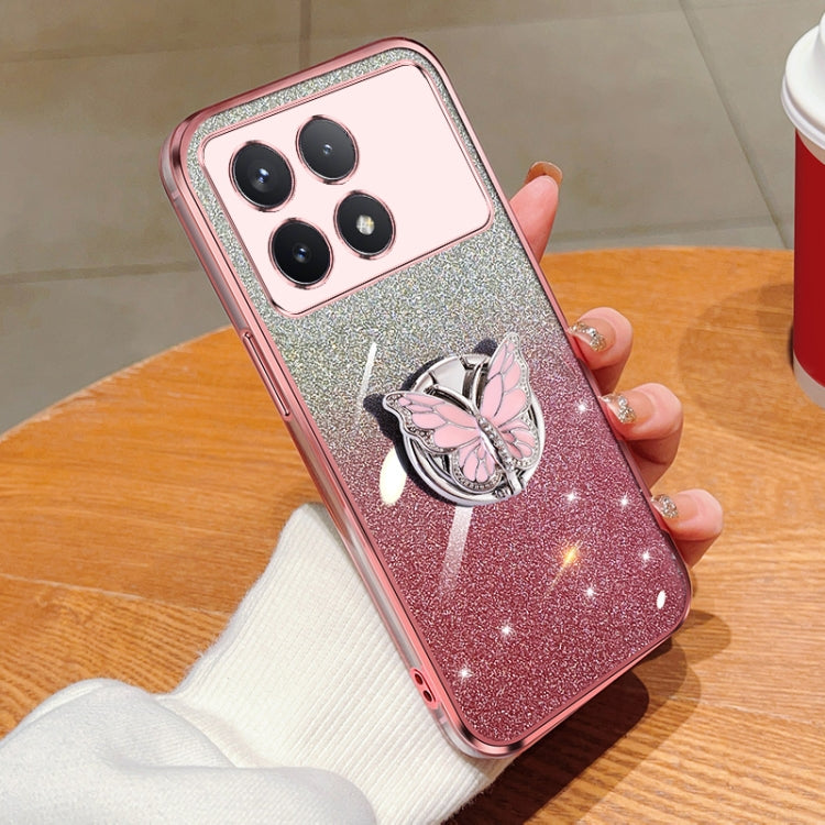 For Redmi K70 / K70 Pro Plated Gradient Glitter Butterfly Holder TPU Phone Case(Pink)