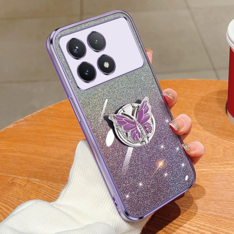 For Redmi K70 / K70 Pro Plated Gradient Glitter Butterfly Holder TPU Phone Case(Purple)
