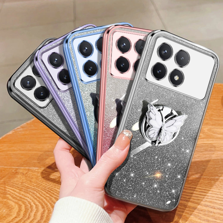 For Redmi K70 / K70 Pro Plated Gradient Glitter Butterfly Holder TPU Phone Case(Silver)