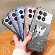 For Redmi K70 / K70 Pro Plated Gradient Glitter Butterfly Holder TPU Phone Case(Black)