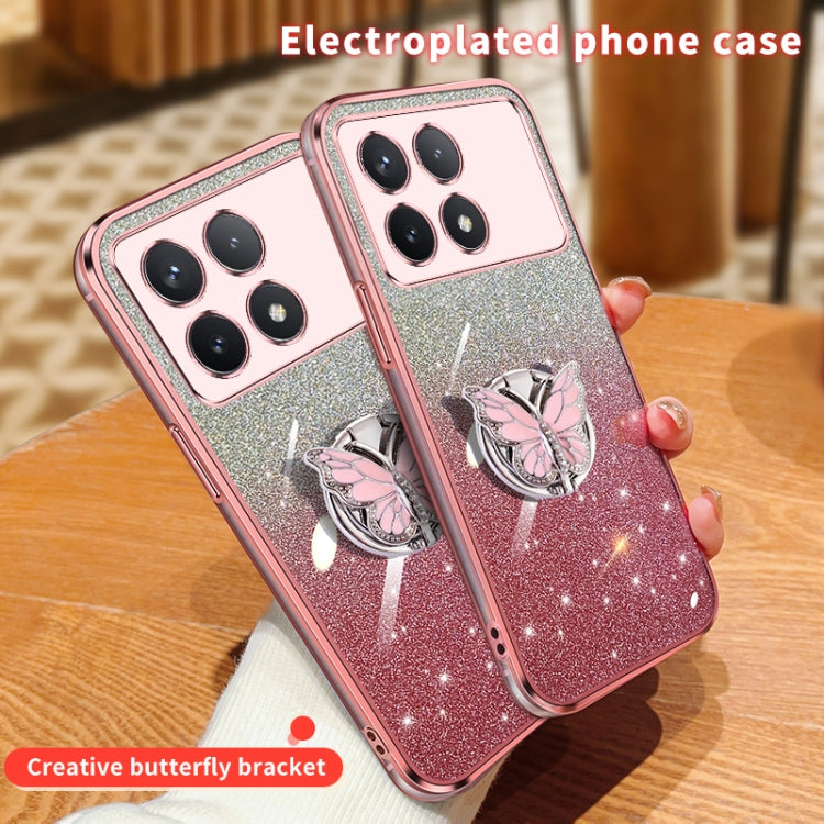 For Redmi K70 / K70 Pro Plated Gradient Glitter Butterfly Holder TPU Phone Case(Black)