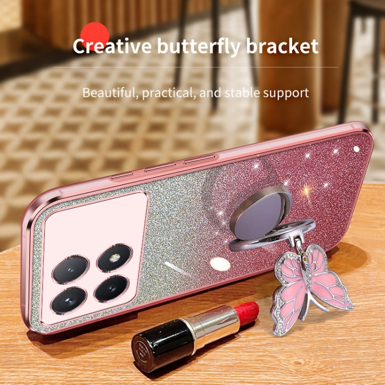 For Redmi K70 / K70 Pro Plated Gradient Glitter Butterfly Holder TPU Phone Case(Black)