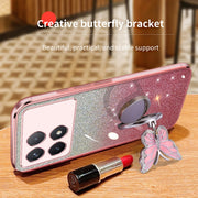 For Redmi K70 / K70 Pro Plated Gradient Glitter Butterfly Holder TPU Phone Case(Black)
