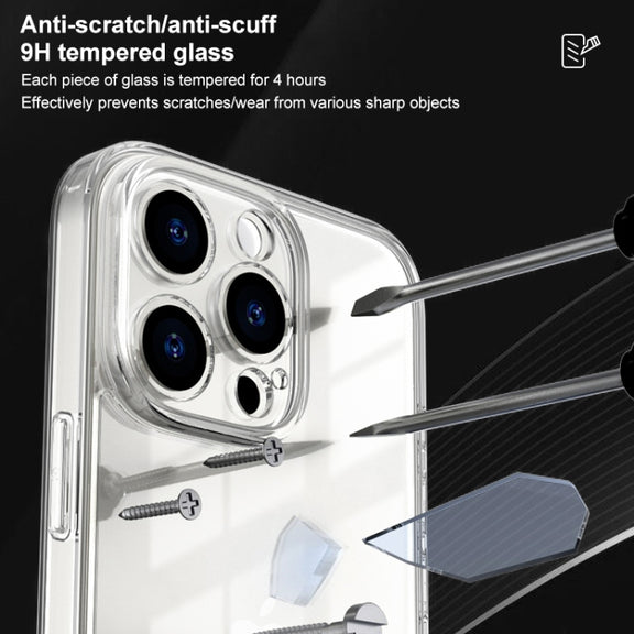 For iPhone 16 Four Corner Airbag Transparent Glass Phone Case